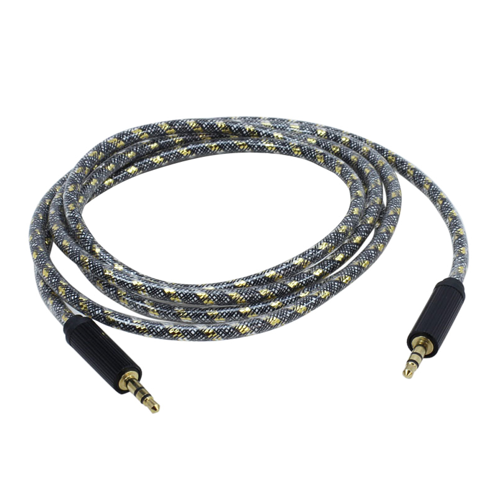 Auxiliary MUSIC Cable 3.5mm to 3.5mm Glossy Braided Wire Cable (Black)